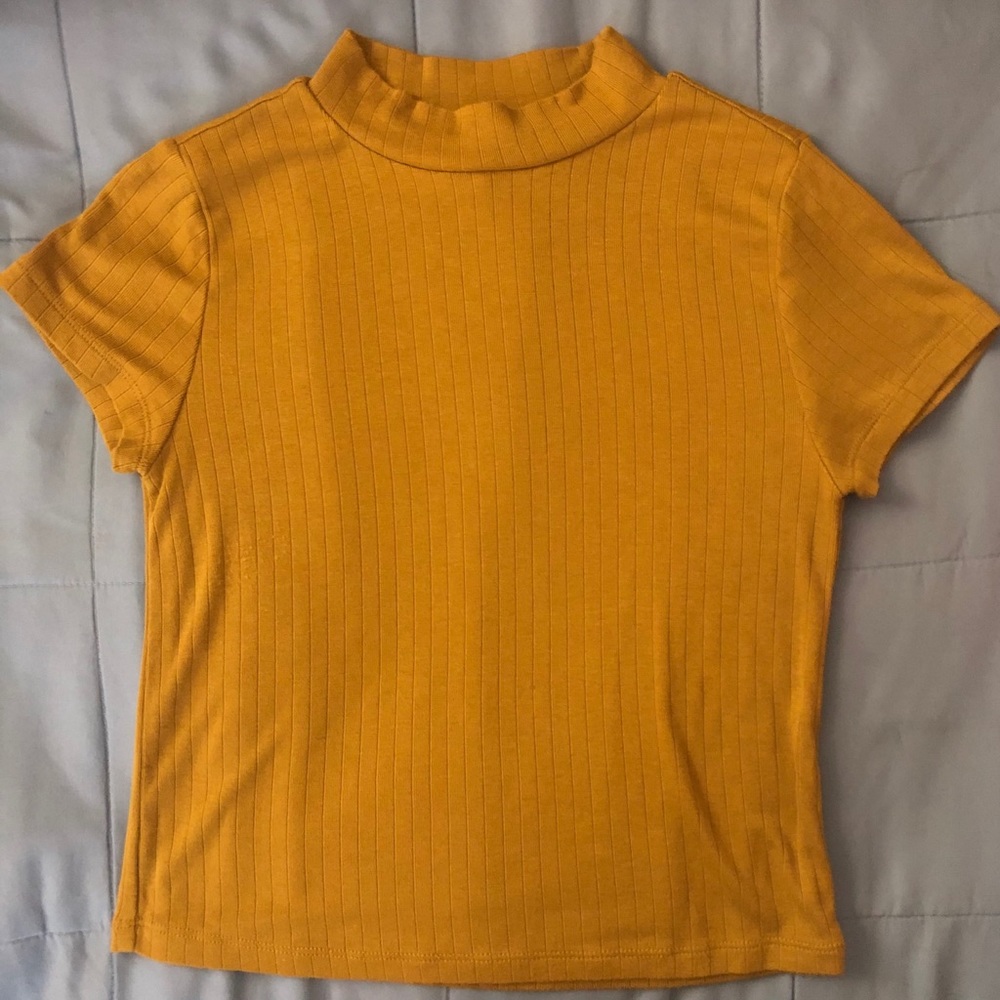 Mustard Yellow/Green Mock Neck Crop Top